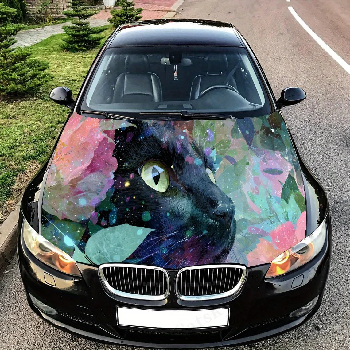 

Romantic Cat Floral Star Car Hood Sticker PVC Self Waterproof stick , Striking Auto Exterior Accessories Decoration Protect Gi