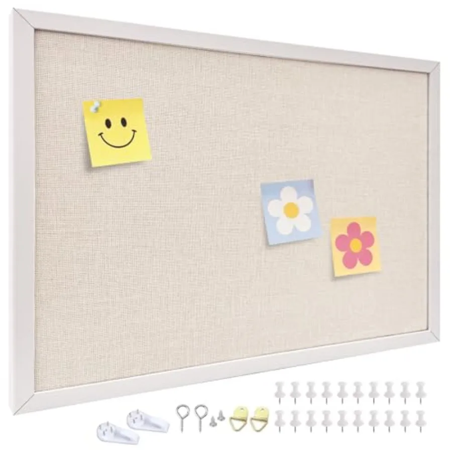 

Льняная доска для заметок с рамкой из белого дуба, большая пробковая доска, доска для визуализации и декоративная подвесная доска для заклеек