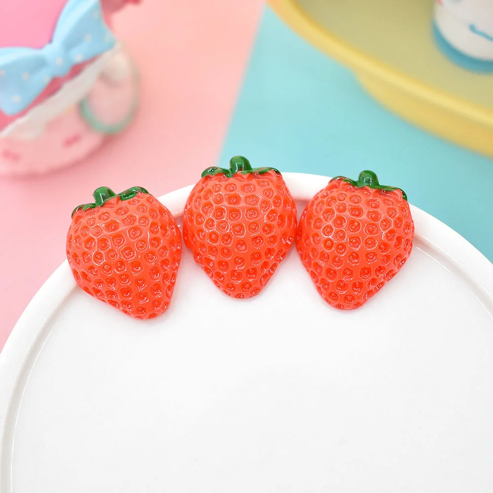 10pcs 3D Strawberry Charms Cabochons Miniatures Planar Resin Flatback Hair Accessories Girl Arts and Crafts Supplies Diy Craft