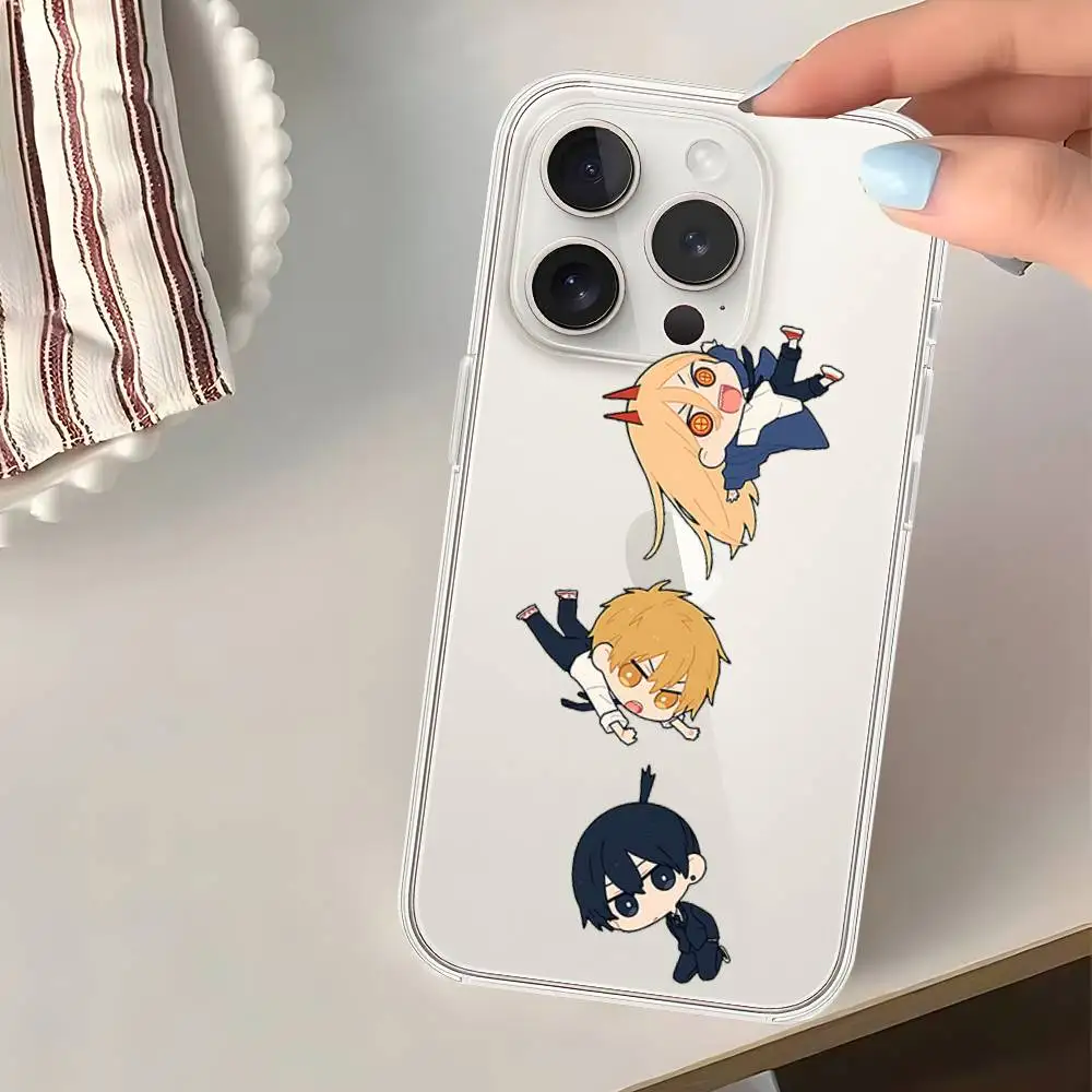 Casing HP Lucu Anime A-Chainsaw Man-W untuk iPhone 15 11 13 14 Pro Max 7 8 Plus X Xr Xs Max 16pro 12mini Transparan