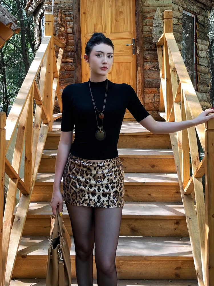 American Style Glitter Half Skirt Women's Spring Summer New Fashion Low Waist Bodycon Short Skirt Urban Commute Casual Wear