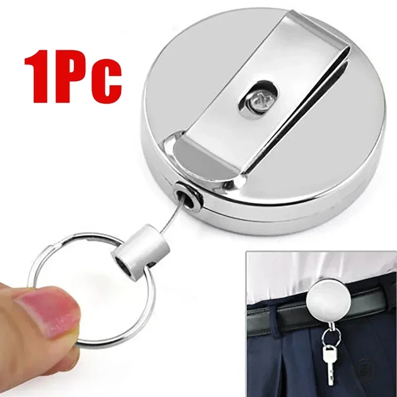 Duty Badge Reels Retractable Badge Holder, Metal Retractable Keychain Badge Reel ID Badge Holder with Belt Clip Key Ring