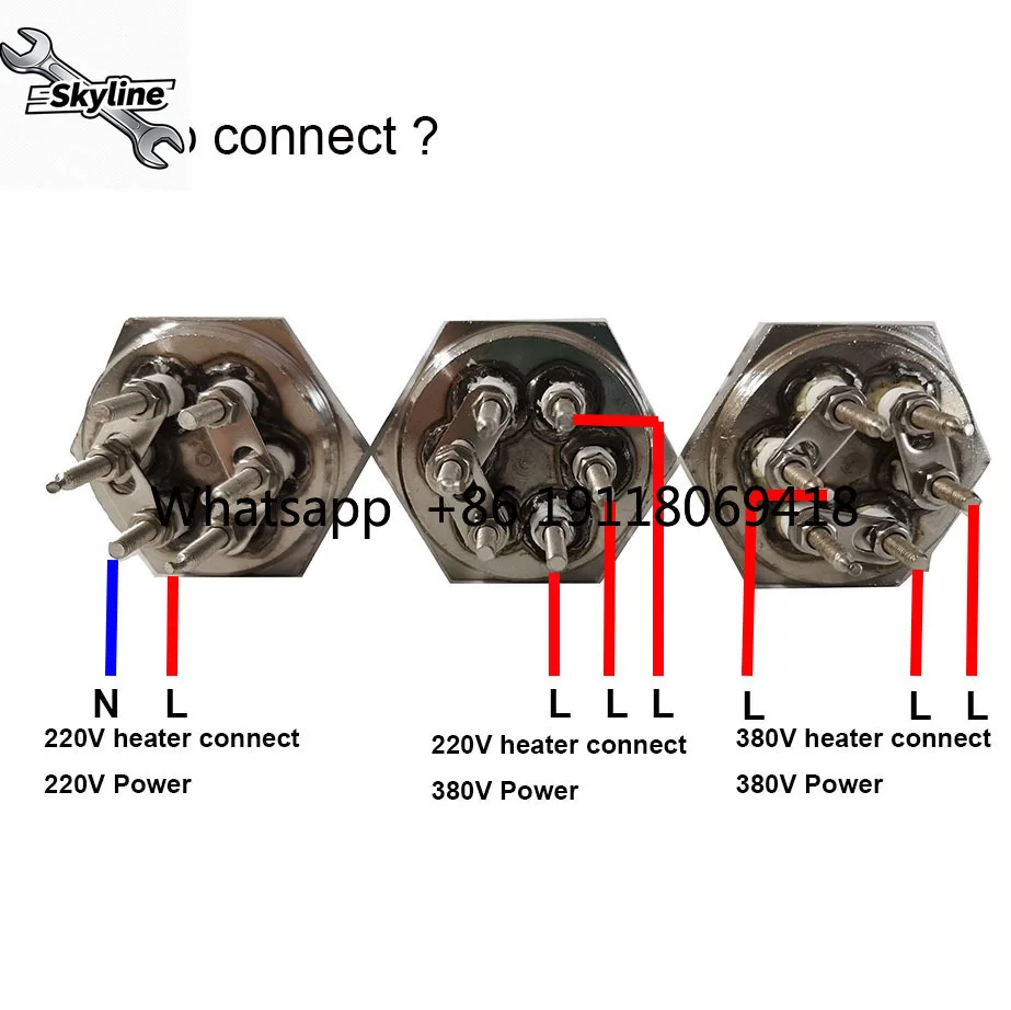 304 Stainless Steel 220V/380V DN32(41mm) Tubular Water Heating Element 3KW/4.5KW/6KW/9KW/12KW