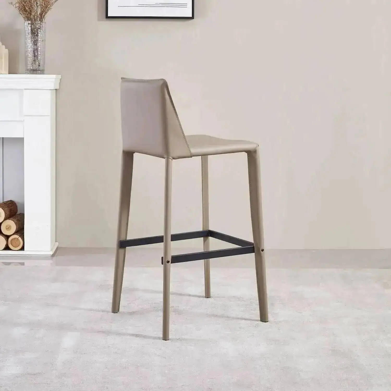 

Leisure Leather Bar Chair Saddle Stools Chairs Light Backrest Island Luxury Bar Nordic Front Desk Work Chairs Cafe High Stools