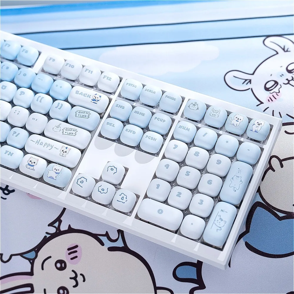 Blue cat bread keycap MOG height pbt material suitable for wireless keyboards such as HI75 61 84 96 98 99 104 F87