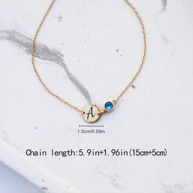 Customized stainless steel round pendant with birthstone bracelet,  birthday Valentine's Day fashionable item gift for girlfrien
