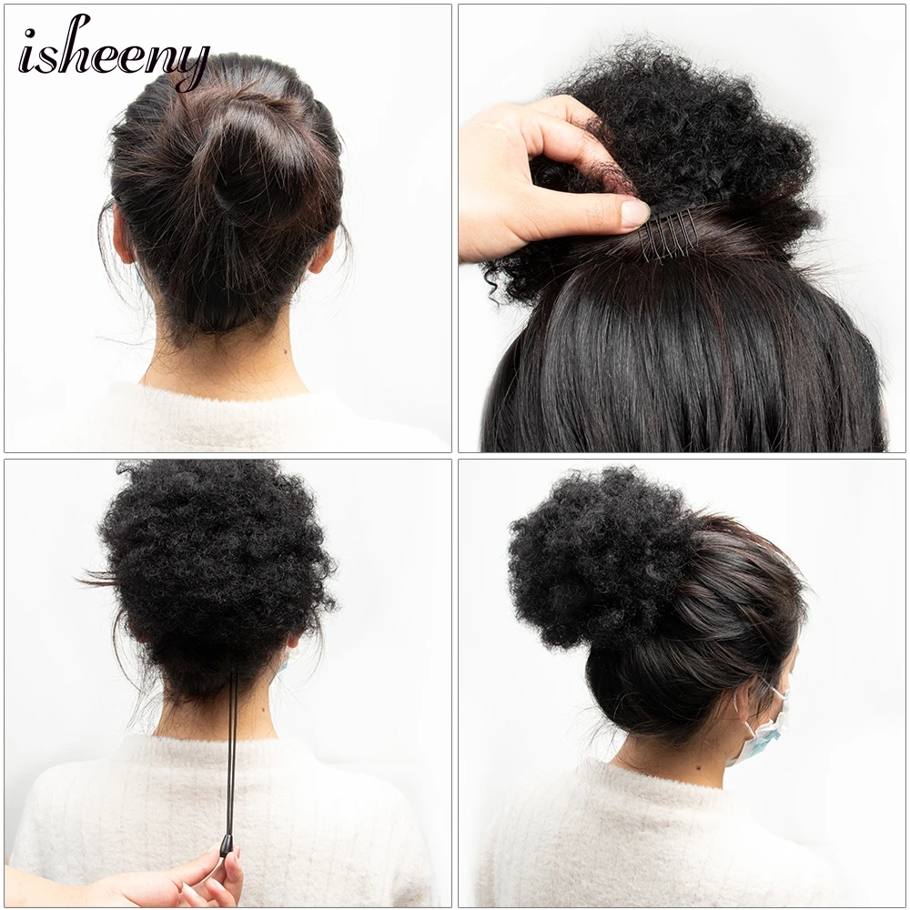 Afro perwersyjne kręcone kucyk bułeczki Chignon doczepy z ludzkich włosów Afro Puff sznurek kręcone kucyk Remy ludzkie włosy dla czarnych kobiet