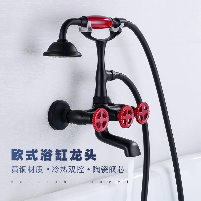 Roman Tub Faucet with Handheld Shower Wall Mounted Bathroom Tub Sink Faucet Double Hole Hot and Cold Mixer Taps Matte Black