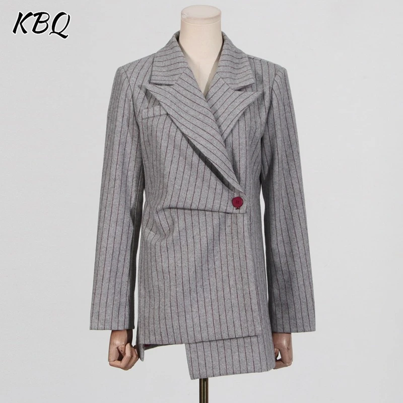 KBQ Chic Striped Asymmetrical Tunic Blazer For Women Notched Collar Long Sleeve Spliced Button Slimming Blazer Female Winter New