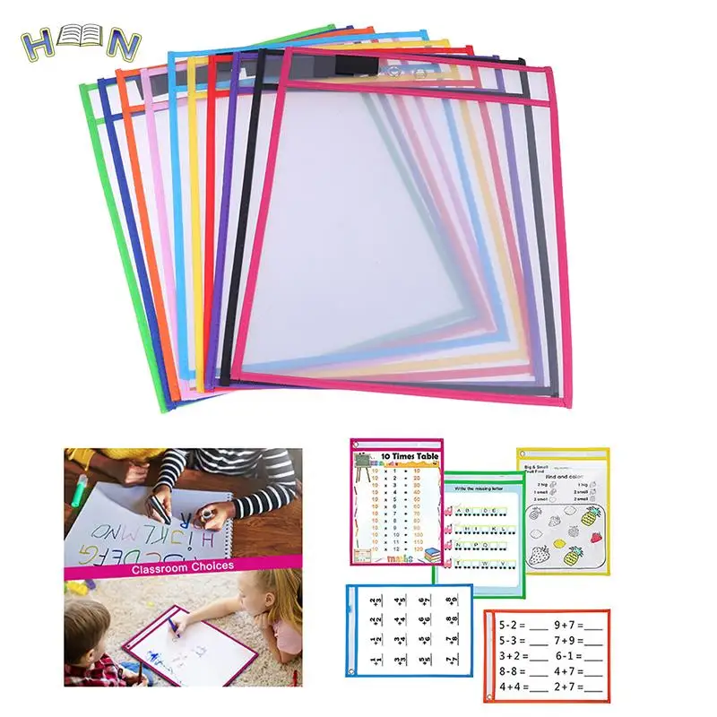 1pc Reusable Dry Erasable Pockets Transparent Write And Wipe Drawing Board Dry Brush Bag File Pocket For Teaching Kids Pastels