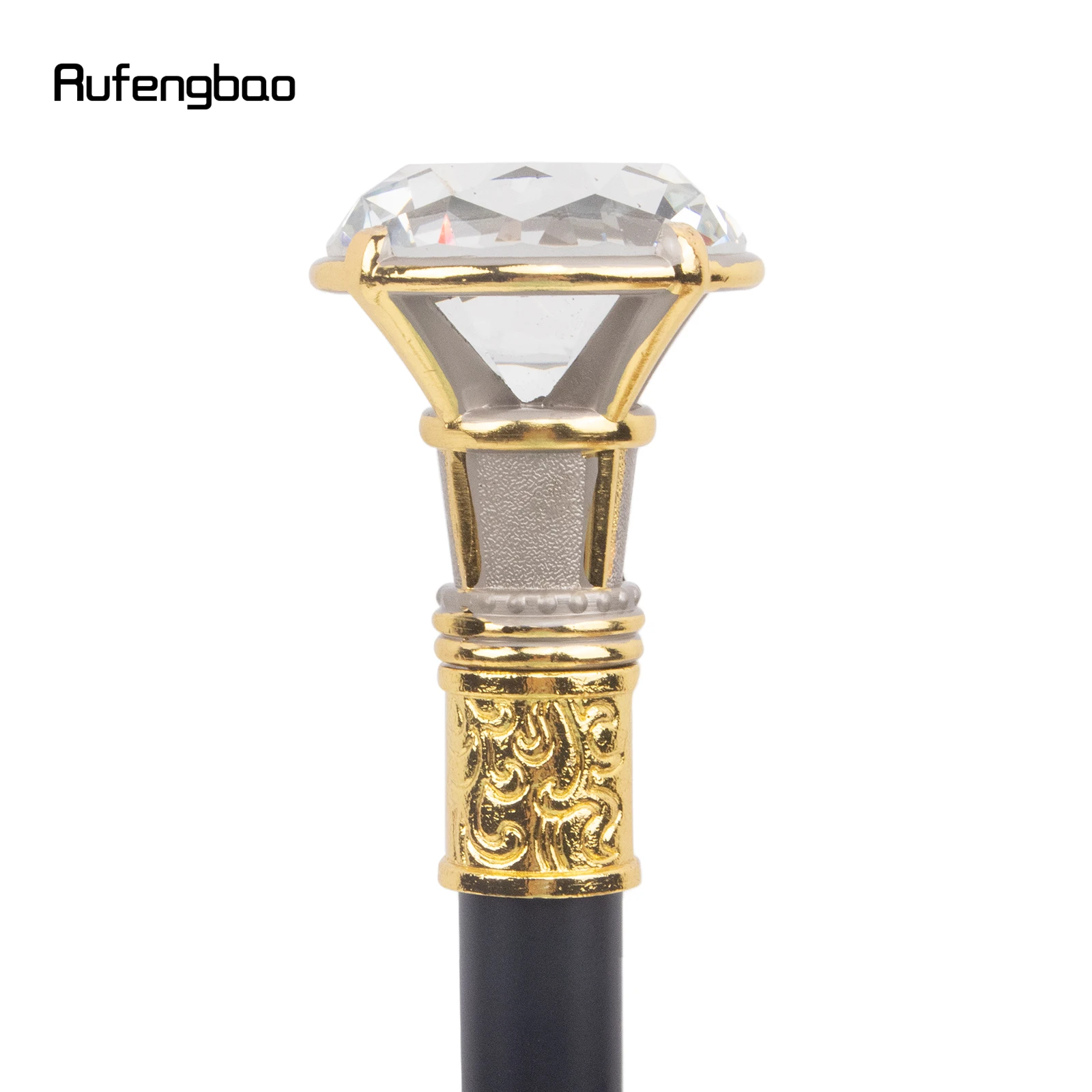 Witte Diamant Enkelvoudig Gewricht Gouden Zilveren Wandelstok Met Verborgen Plaat Zelfverdediging Mode Cane Cosplay Crosier Stick 93Cm