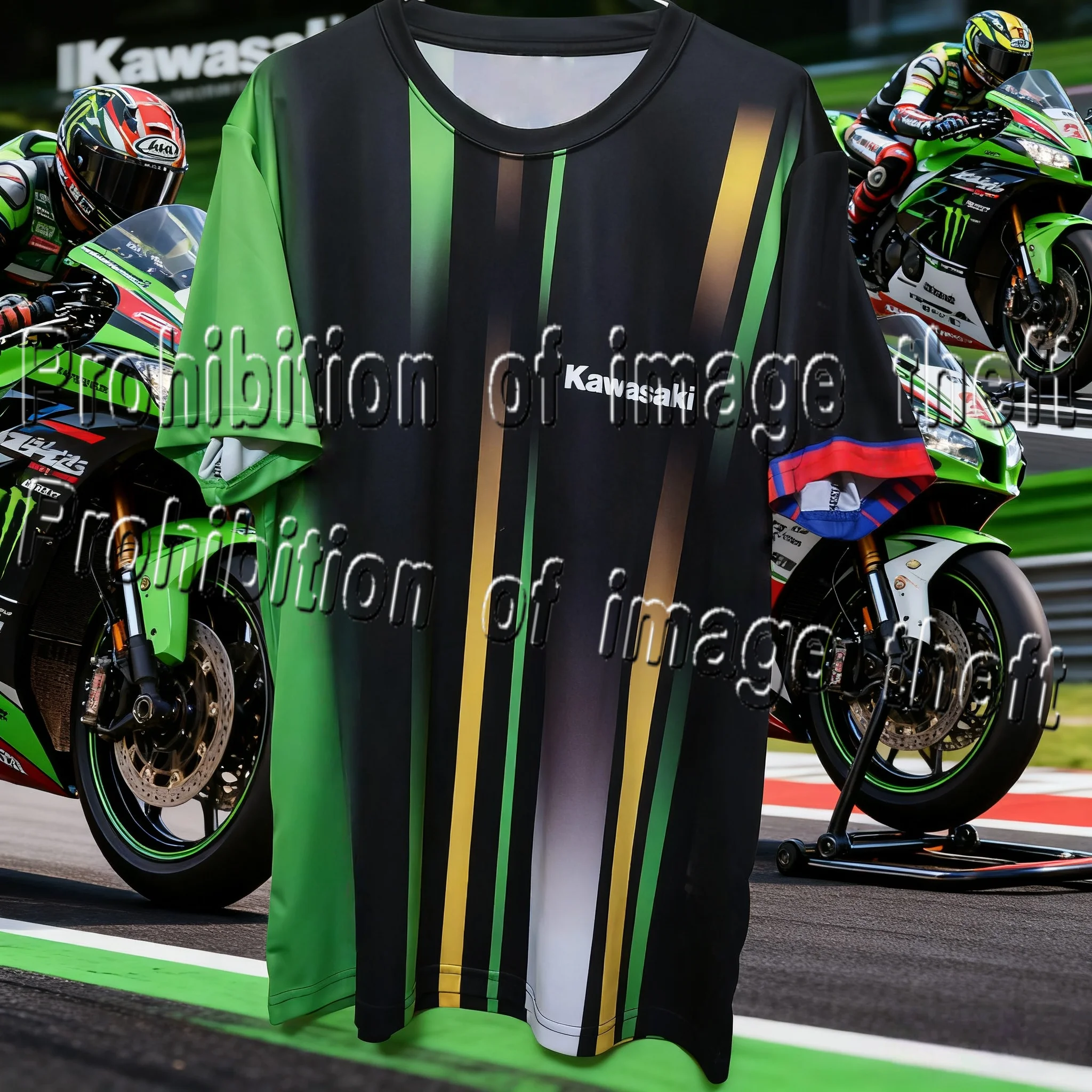 

Летняя мужская футболка Kawasaki в стиле ретро с короткими рукавами, быстросохнущая, с 3D принтом и короткими рукавами, крутой топ в мотоциклетном стиле