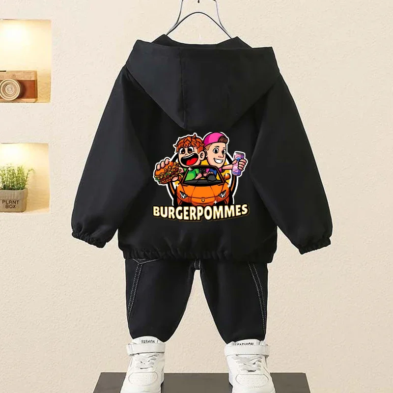 Burgerpommes Icrimax Kid Jacket Boy Anime Cartoon Windbreaker Hooded Trendy Cool Waterproof Top Coat Children's Clothing Gifts