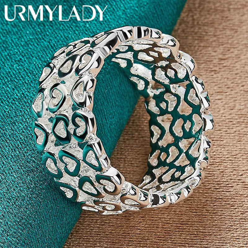 URMYLADY 925 Sterling Silver Hollow Heart 7-10 #   Pierścionek dla kobiet Ślubny urok Zaręczynowa biżuteria