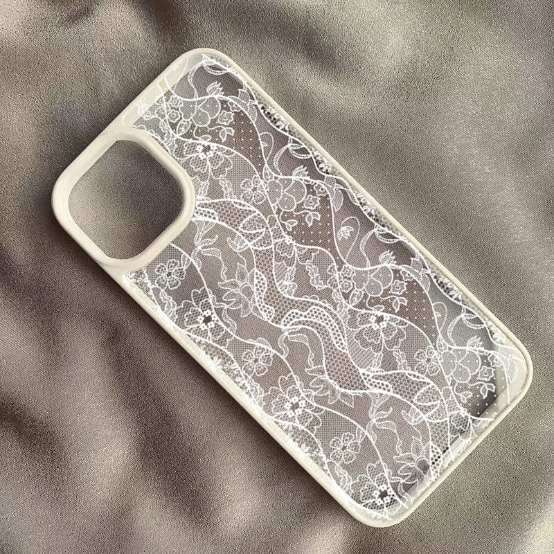 Vintage White Lace Floral Advanced Design Phone Case For iPhone 17 Air 16 15 14 13 12 11 Pro Max Plus Creative Protective Cover