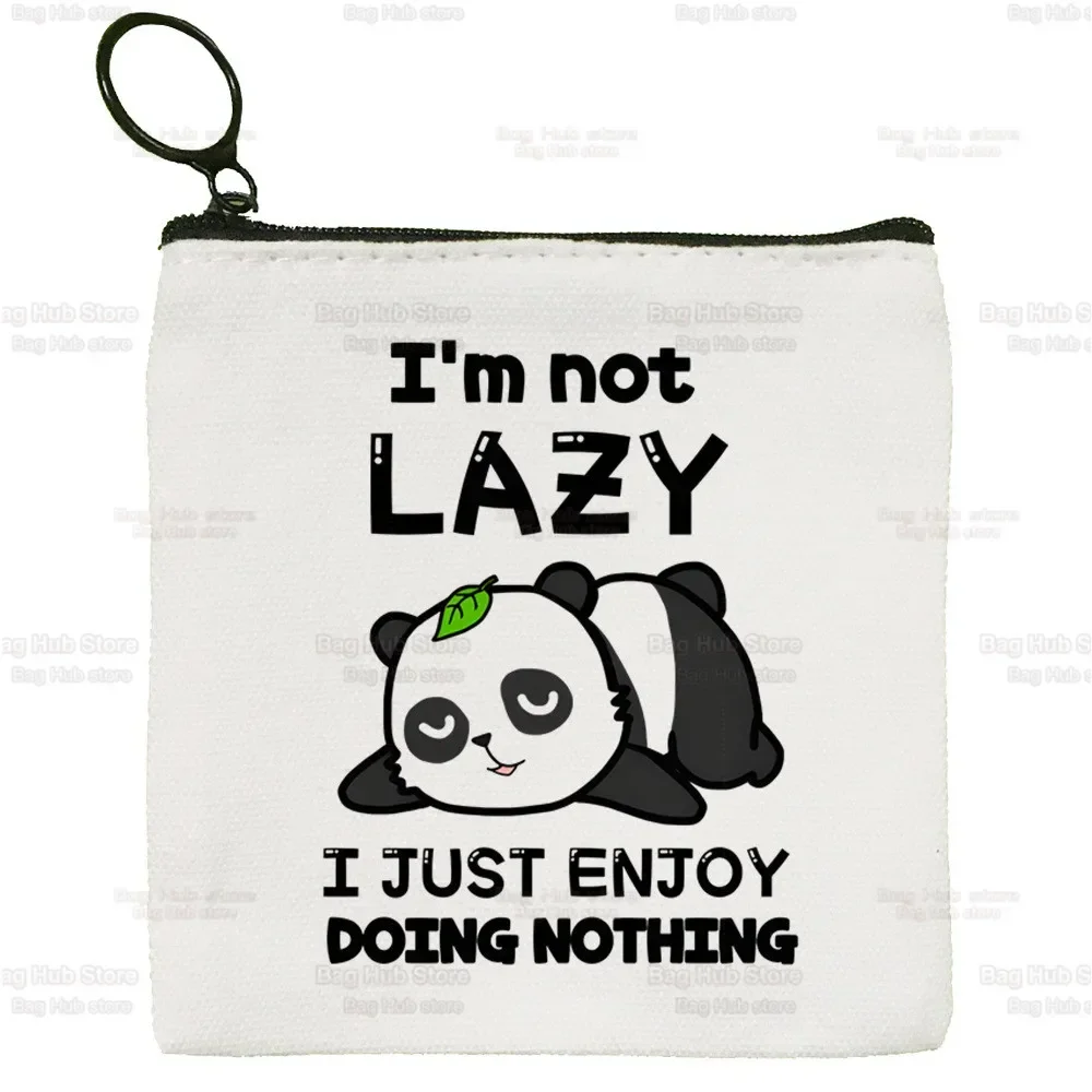 Panda I'm Not Lazy I Just Enjoy Doing Nothing Coin Purse Female Small Purse Mini Clutch Bag Cute Canvas Key Case Coin Purse