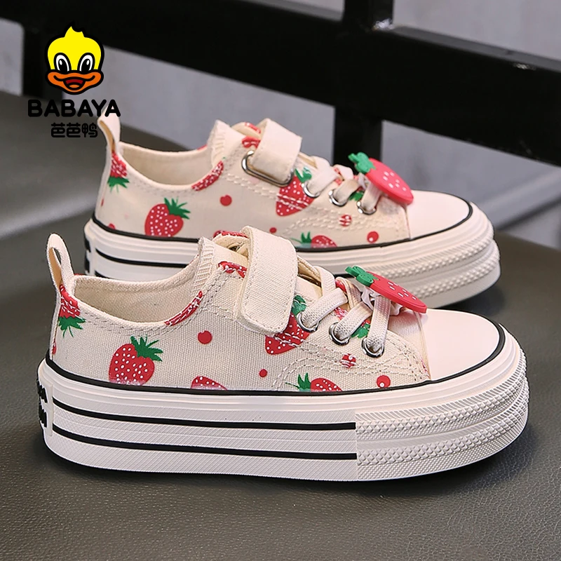 Babaya 2024 Autumn New Children\'s Canvas Shoes Girls Shoes breathable kids Board sneakers for girl Strawberry Princess Shoes