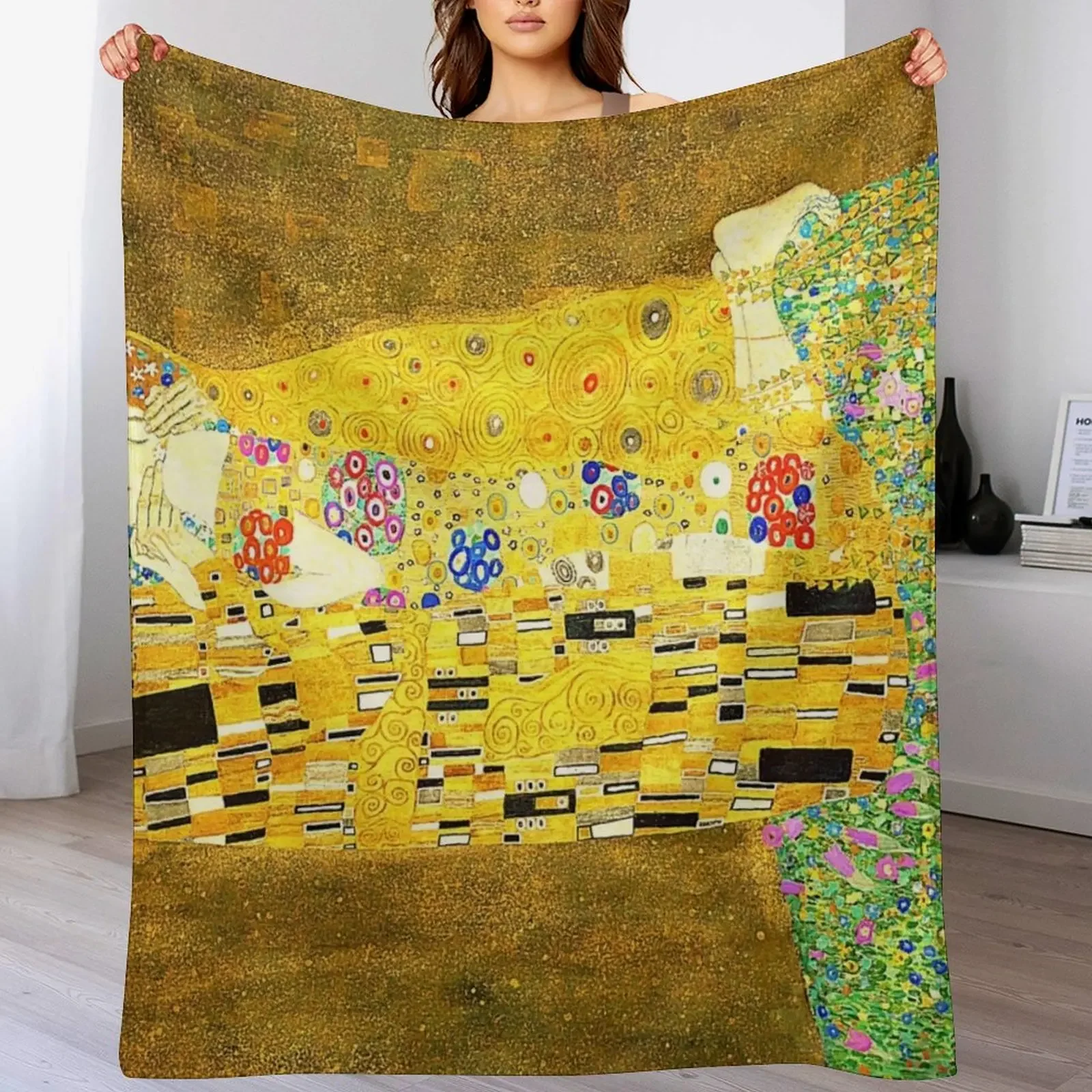 The Kiss - Gustav Klimt Throw Blanket Cozy Sofa Blanket for TV Watching Napping
