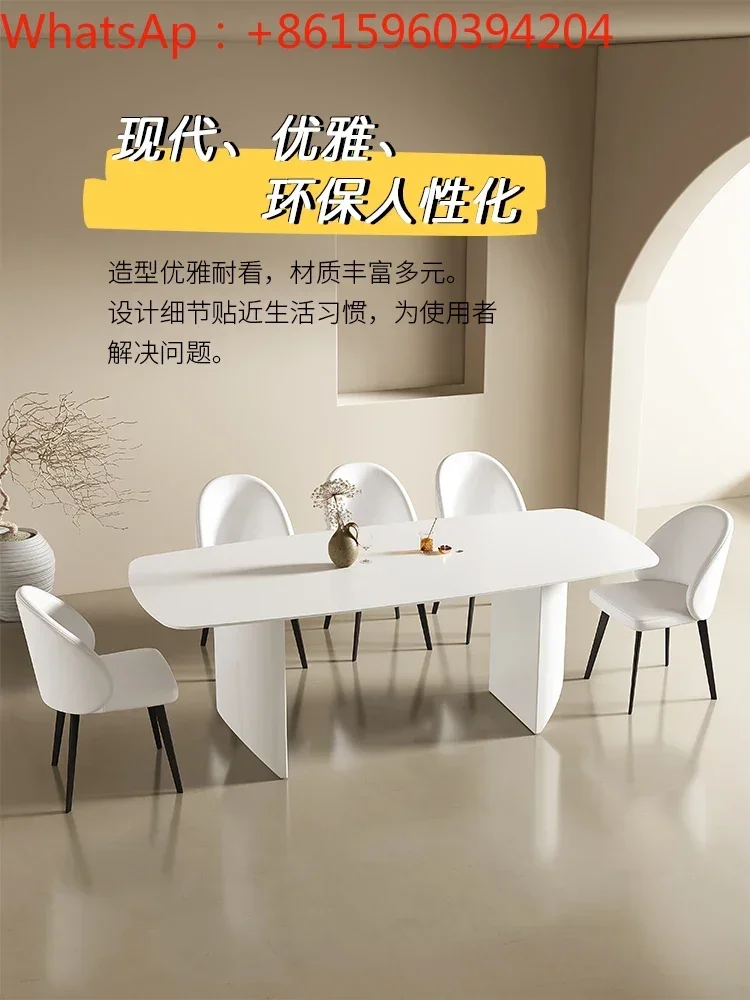 Custom-made white rock table, small family, intended minimalist cream style dining table, luxurious, modern and simple rectangle