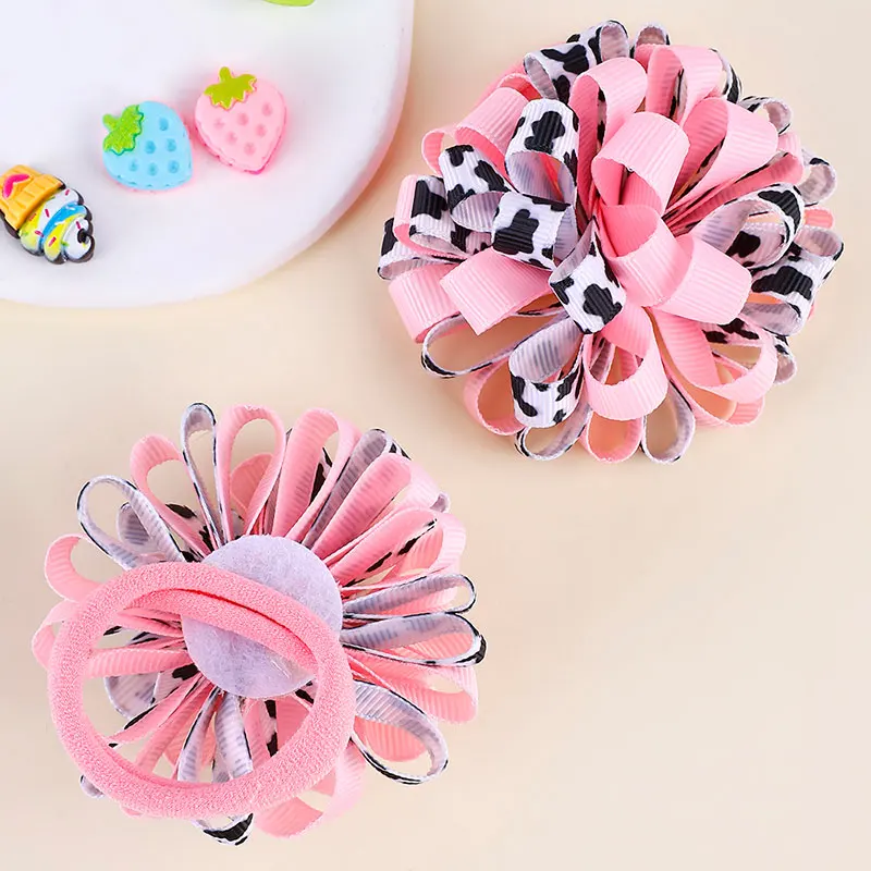 New Ribbon Flower Hair Elastic Rope Elastic Hairband Lovely Rubber Ponytail Holder Hair Tie Children Kids Hair Accessories