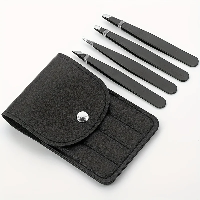 Ensemble de pincettes à sourcils en acier inoxydable, outils de maquillage pour Application de faux cils, façonnage des sourcils, épissage de la barbe, cadeaux, 4 pièces