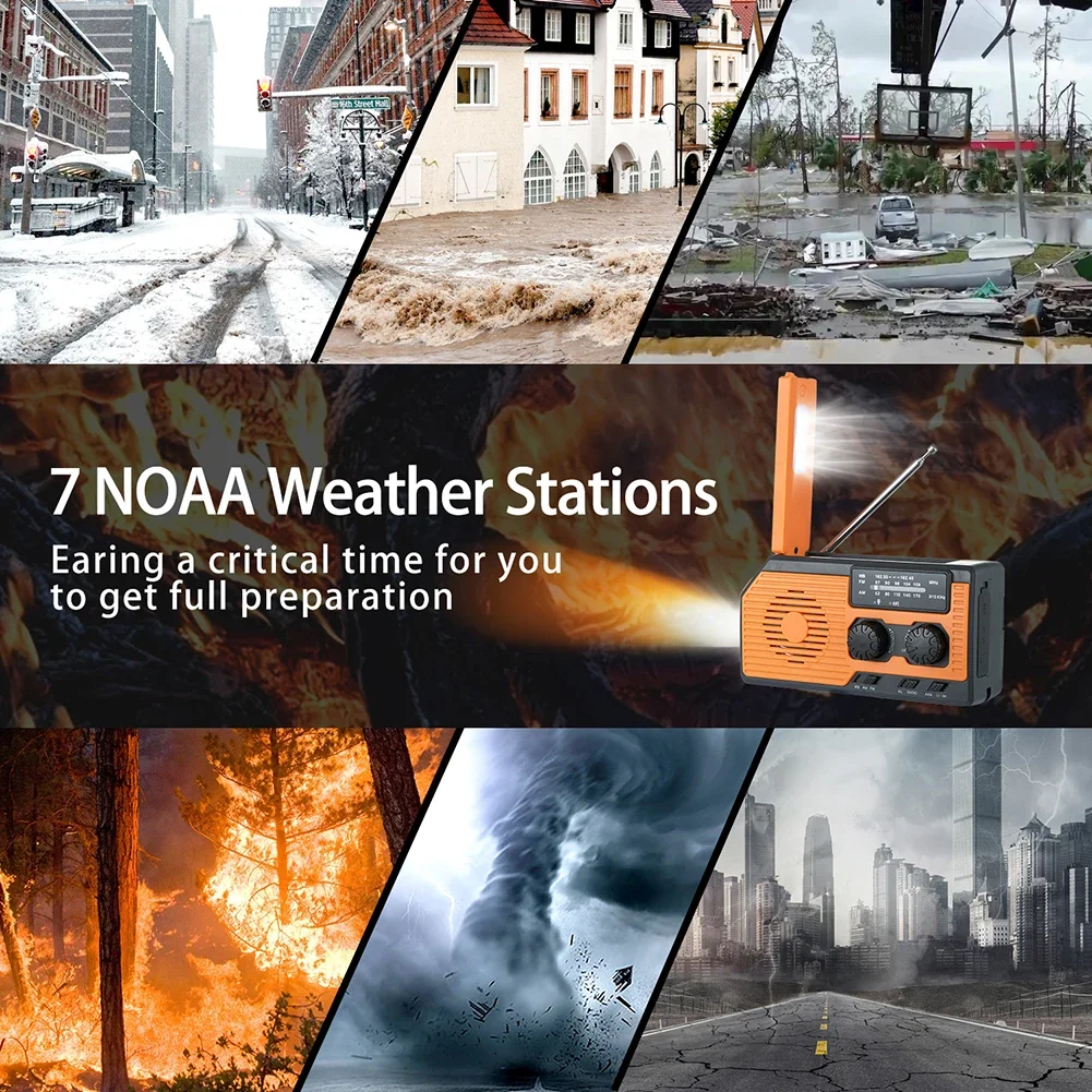 راديو ستريو شمسي محمول مع مصباح يدوي ليد ، كرنك يدوي ، راديو الطقس ، AM ، FM ، WB ، NOAA ، التخييم في الهواء الطلق ، المشي لمسافات طويلة ،