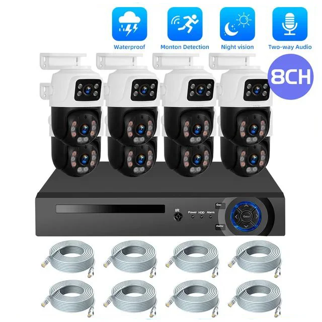 

8CH 6MP POE Dual Lens PTZ CCTV Camera Kit With Night Vision HDD Storage Auto Tracking 4CH NVR Security System