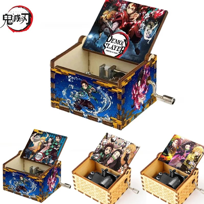 

Anime Demon Slayer Creative Cartoon Wooden Hand Cranked Music Box Carving UV Color Printing Exquisite Wooden Music Box Ornament