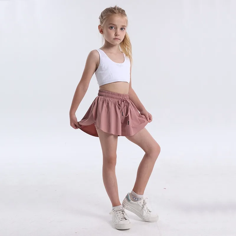 Girls Flowy Shorts 2in1 Youth Butterfly Tennis Skirts Spandex Fitness Running Kids Preppy Shorts Gym Teens Casual Clothes Summer