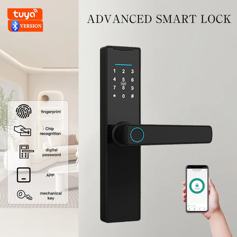 PHIPULO New Blue tooth Tuya APP Smart Door Lock Digital Electronic Lock Smart Home Wooden Door Lock Biometric Fingerprint