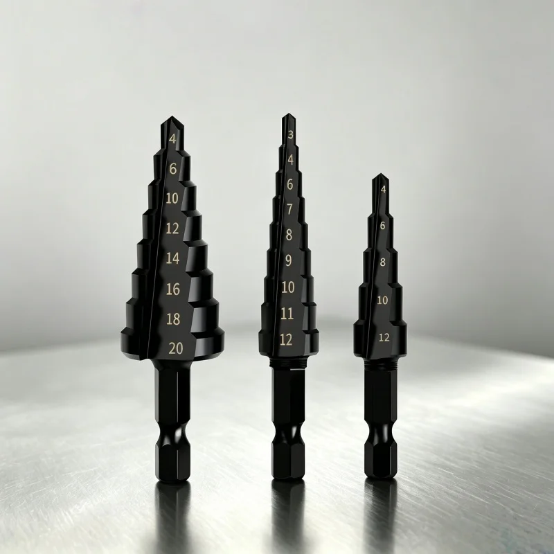 3Pcs Black HSS Step Drill Bit Set 3‑20mm 1/4