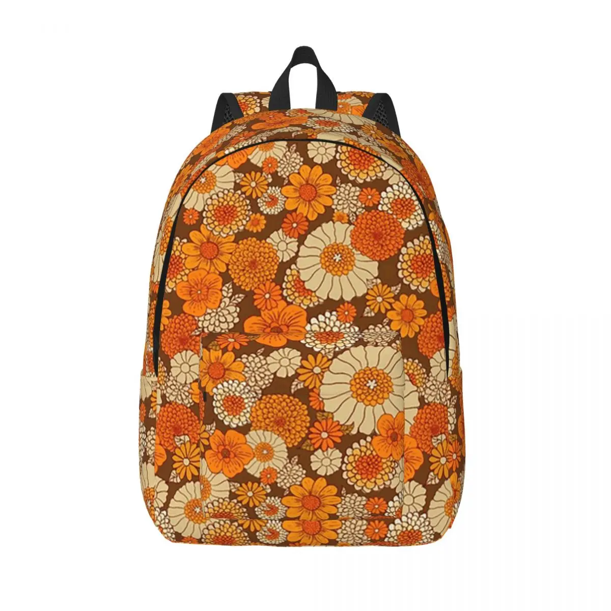 

Retro Daisies Vintage Flower Power Orange And Brown Boho Student Backpack School Bag Hiking Travel DaypackShoulder Bags