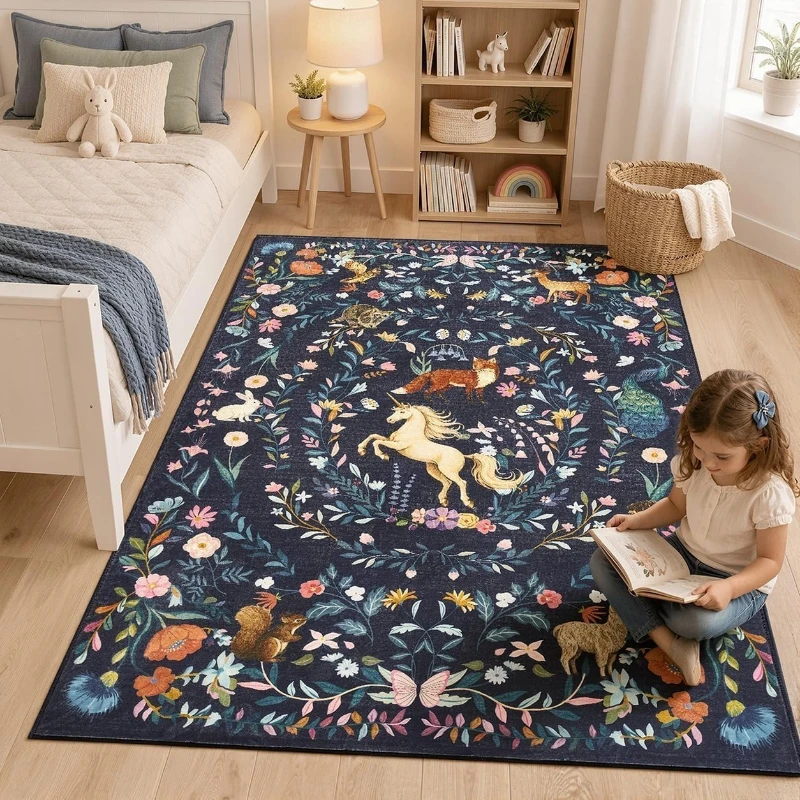 Large Living Room Carpet Machine Washable Non-slip Floor Mat Unicorn Pattern Rug Bedroom Mats Soft Comfortable Home Decor Rugs