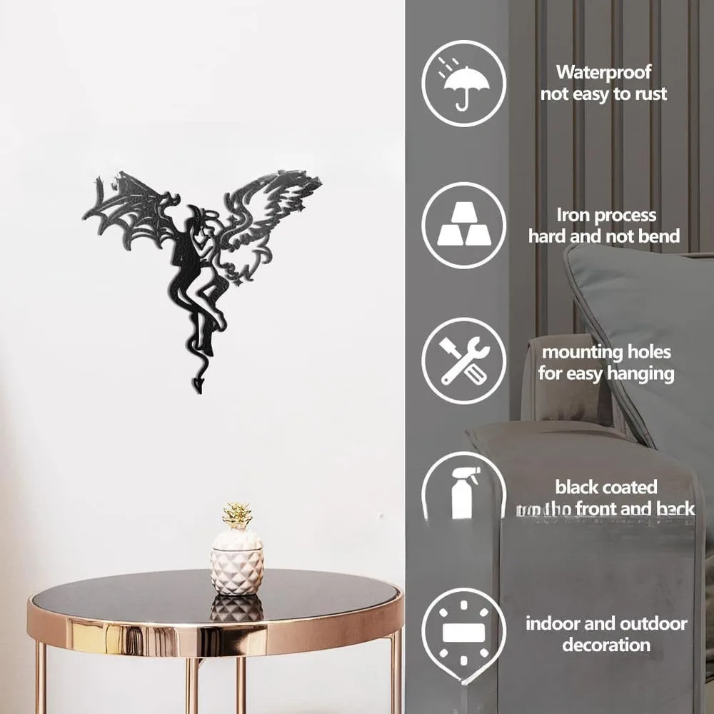 

Devil and Angel Battle Metal Wall Decor Artistic Silhouette Wall Hanging for Living Room Gothic Fairy Tale Style