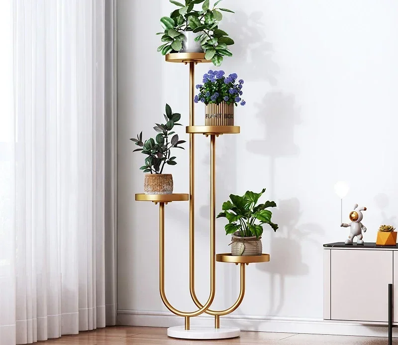 

For Flower Stand Living Room Decorations Light Luxury Wrought Iron Double Shape Green Roses Flower Pot Shelf Pots for Plants