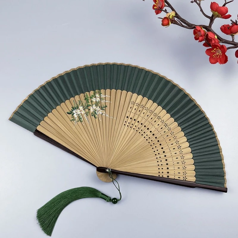 

Handheld Folding Small Fan Portable Antique Green in Summer Women's Portable Classical Chinese Hanfu Cheongsam Props Matching