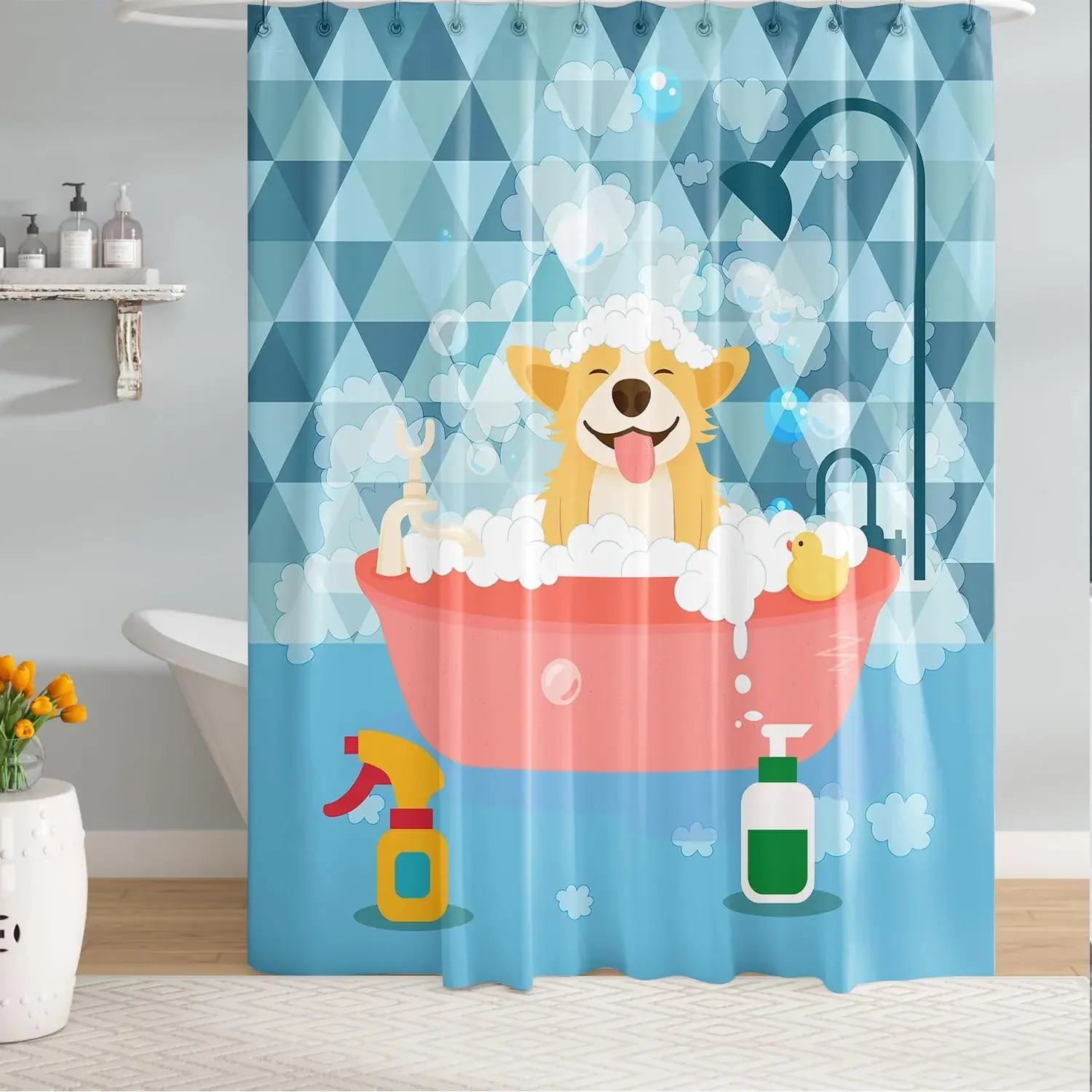 

Занавеска для душа Peopleareok с рисунком собаки для детей и мальчиков, забавная милая детская занавеска для душа с 12 крючками, 72 дюйма Ш x 72 дюйма Д