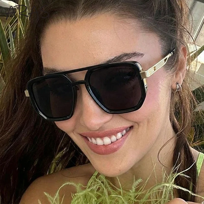 

Oversized Polarized Sunglasses Women 2026 Vintage Double Bridge Square Black Gold Driving Sun Glasses Luxury Designer Eyewear