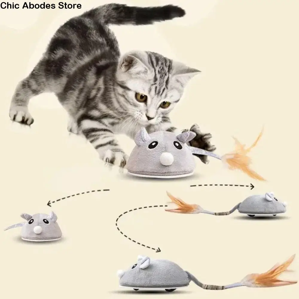 

Interactive Mouse Moving Cat Toy Automatic Sensing Squeaky Electronic Mice Pet Toy Realistic USB Rechargable