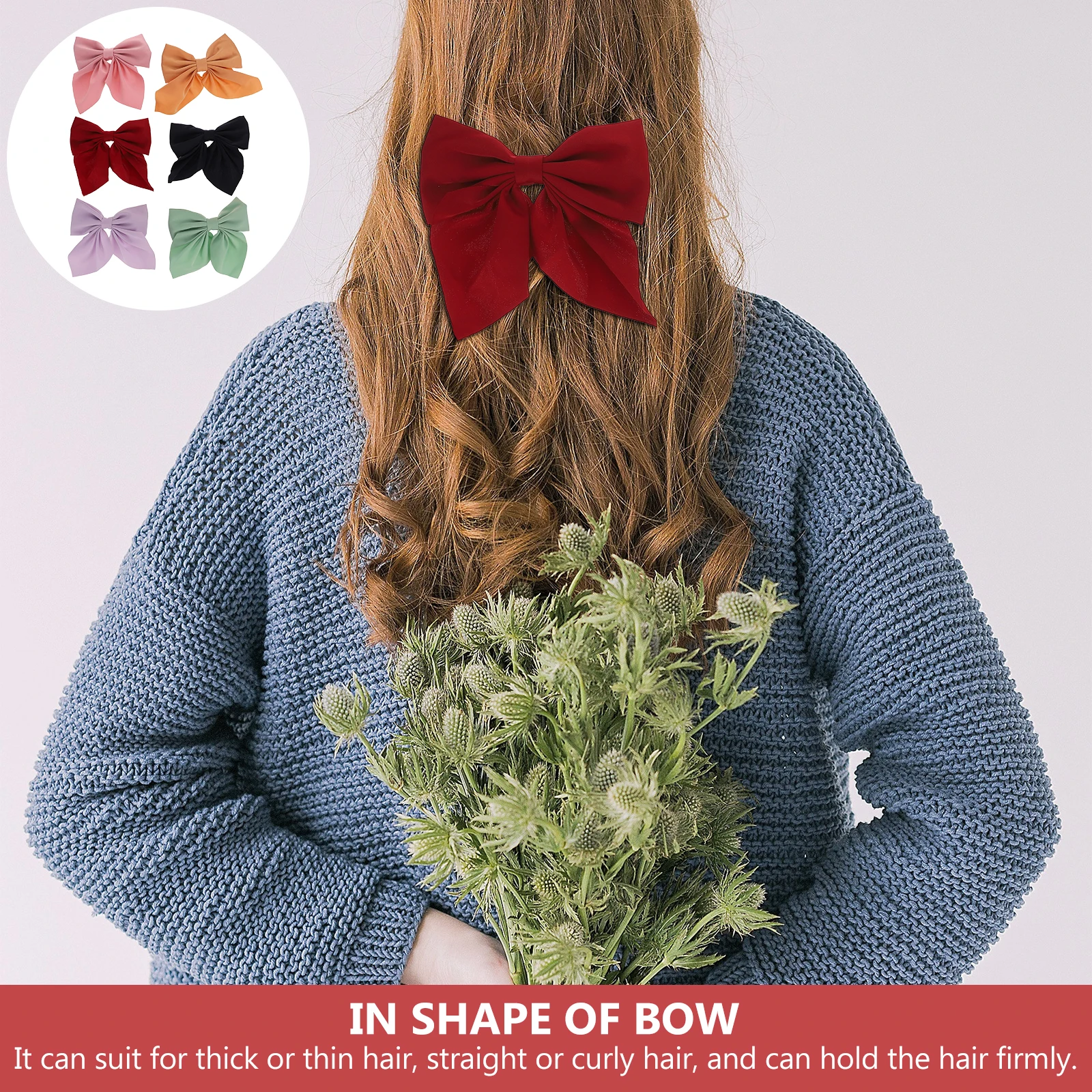 

6pcs Clip For Women Girls Teens Thick Thin Curly Long Secure Grip Non-Slip Stylish Bow Barrette Decorative Hair Accessory
