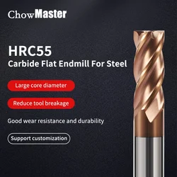 Chowmaster HRC55 Carbide End Mill 4 Flute Coated Tungsten Steel Endmill for Steel CNC Tools 3 4 5 6 8 10 12 14 16 18 20mm Shank