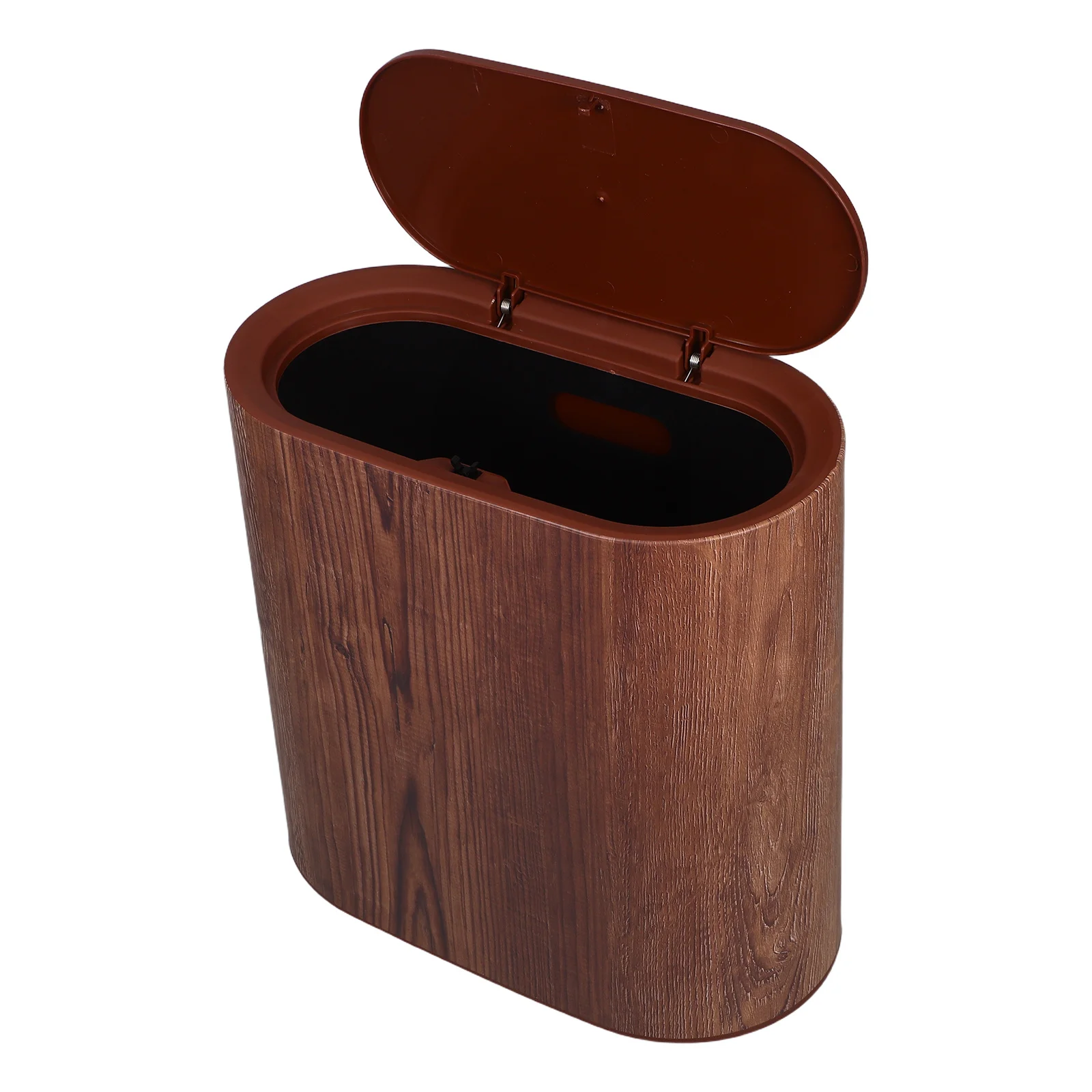

Narrow Garbage Can Wood Grain 14L Lid Trash Bin for Kitchen Bathroom Office Home Small Slim Plastic Wastebasket
