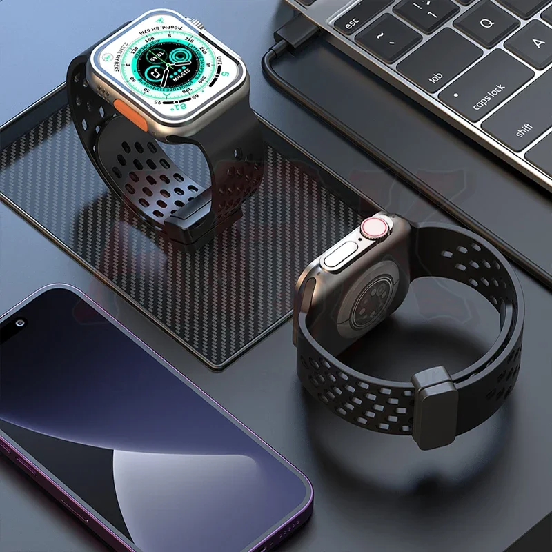 حزام مغناطيسي من السيليكون لساعة iwatch HK8 HK9 Pro Max 44 45 42 38 49 مللي متر مغناطيسي HK8 Pro Max H12 Ultra DT8 Plus ZD8 S9 SE Band #4