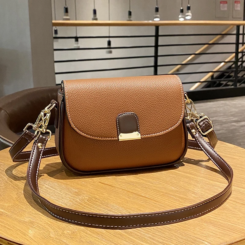 New High-capacity Trendy Saddle Shoulder Bag Women Leather Crossbody Bag Simple Solid Color Flap Messenger Bag Designer Handbags