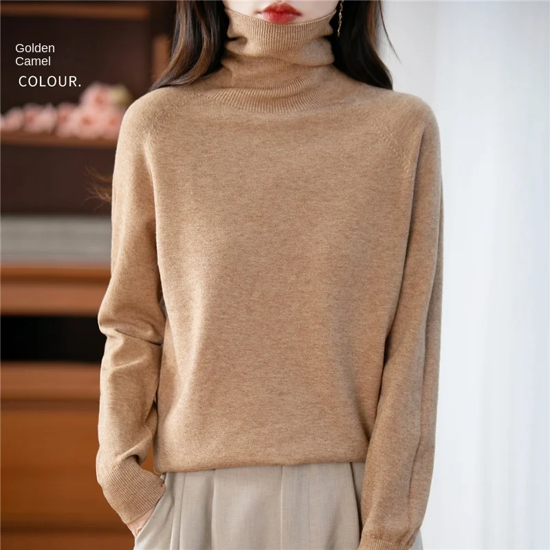 بلوفر نسائي عالي الرقبة بلون سادة وأكمام طويلة للخريف والشتاء، سترة محبوكة عصرية ومريحة -WQ122 #4