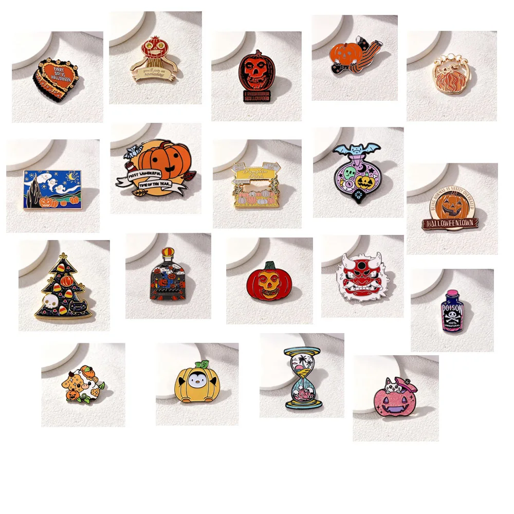 Halloween Enamel Lapel Pin Set Pumpkin Ghost Skull Metal Brooch Badge for Backpack Jacket Holiday Party Decor Gifts