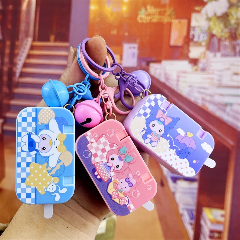 New Sanrio Handheld Toy Keychain Lovely Pochacco Melody Kuromi Flip Mini Game Console Backpack Key Chain Exquisite Pendant Gifts