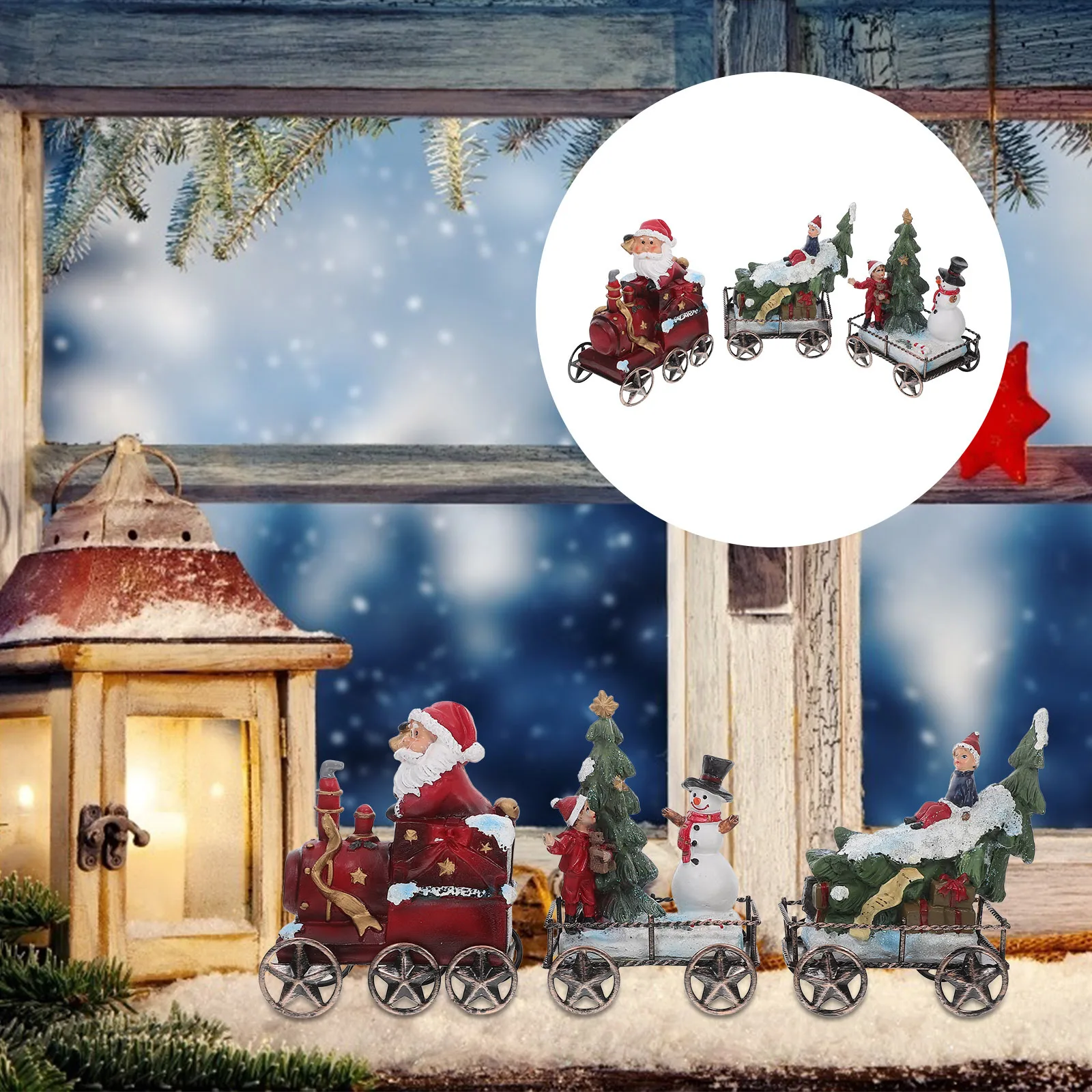 

3Pcs Xmas Resin Train Set Desktop Decorative Ornaments Christmas Holiday Party Supplies Festive Home Office Resin Train Ornament