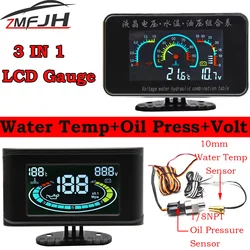 3 IN 1 Universal car 12v/24v LCD Truck Car Oil Pressure Voltage Water Temperature combination table With Sensors