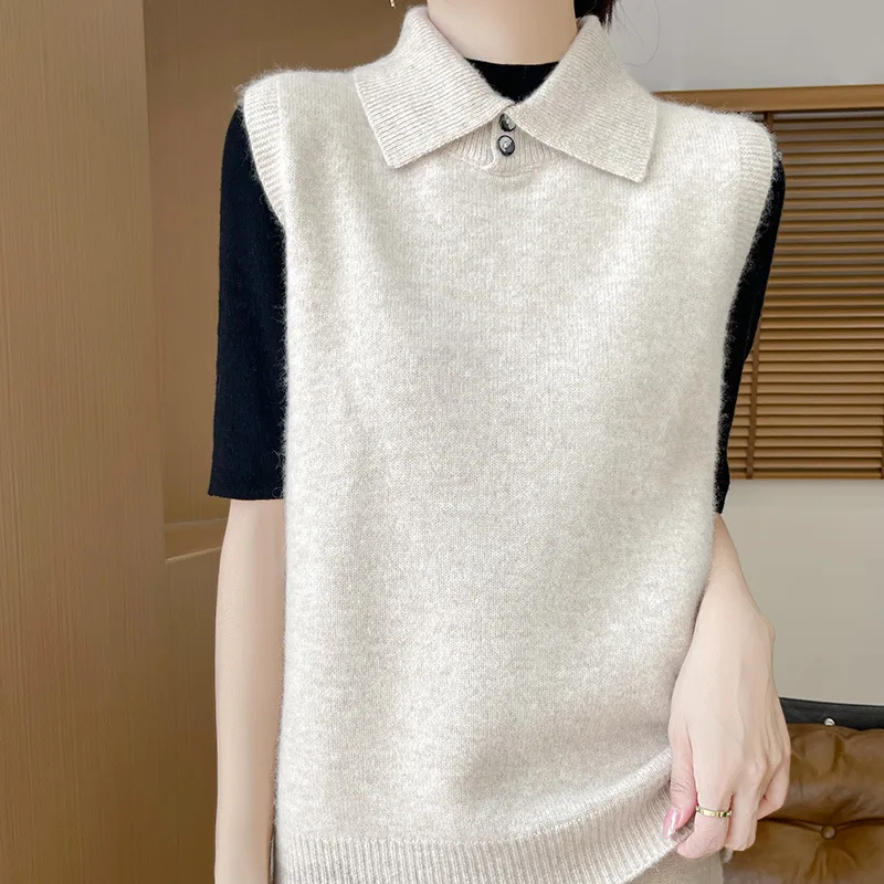 24 Autumn and Winter New Manufacturers Strictly Choose Wool Vest Korean Style Commute Style Collar Women's Sleevel